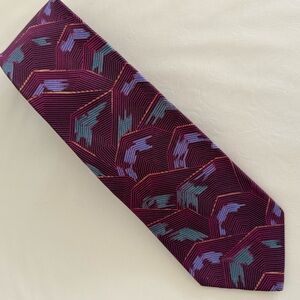 Pierre Balmain Plum Geometric Silk Tie with Teal & Lavender Accents